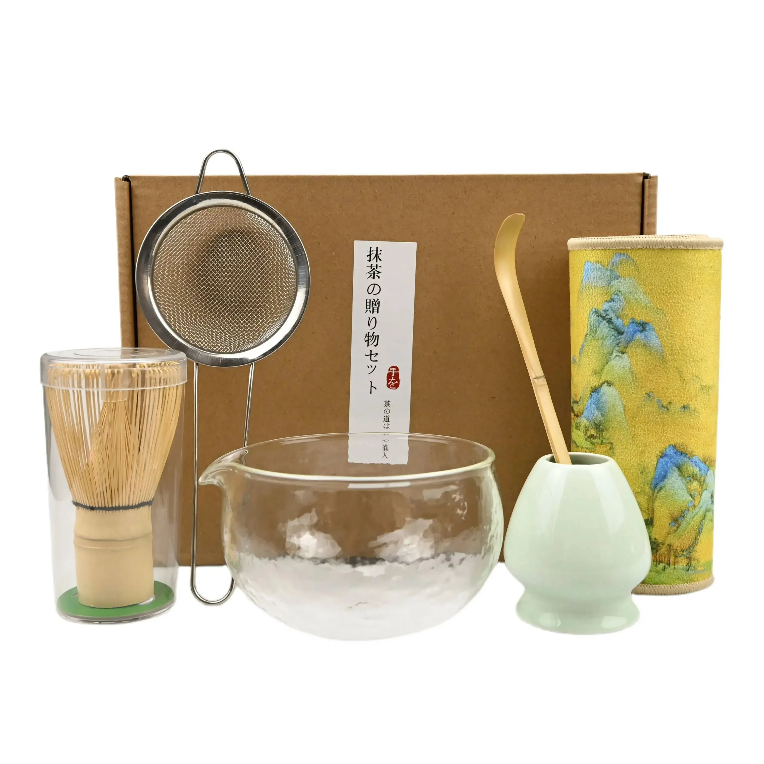 Bol matcha de style japonais, tissu, cuillère, passoire, fouet à thé, cadeau parfait pour la cérémonie, décoration traditionnelle, 6 pièces/ensemble Bol matcha de style japonais, tissu, cuillère, passoire, fouet à thé, cadeau parfait pour la cérémonie, décoration traditionnelle, 6 pièces/ensemble