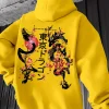 sweat à capuche imprimé koi pour hommes, style japonais, à la mode, pour jogging en plein air, décontracté, rue, harajuku, automne et hiver