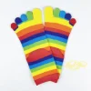 chaussettes à cinq doigts à rayures arc en ciel pour femmes, coton peigné, fendues, parker, chaudes, colorées, mi longues, hiver