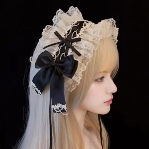 Bandeau pour cheveux pour femmes, bandeau Lolita, nœud doux, accessoire Lolita en dentelle, japonais LO Girl, femme de chambre, couvre-chef polyvalent Kawaii