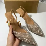 Sandales à Talons Hauts Transparents et Pointus pour Femme, Chaussures Élégantes à la Mode avec Décoration de Perles, Été 2025 Sandales à Talons Hauts Transparents et Pointus pour Femme, Chaussures Élégantes à la Mode avec Décoration de Perles, Été 2025