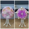 bandeau coréen à fleurs classiques en perles, hanbok traditionnel, coiffure avec pompons, cerceau pour cheveux de danse sur scène, hanfu