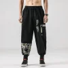 pantalon kimono japonais en coton et lin pour homme, costume de samouraï, imprimé rétro, ceinture, haori at fjj hip hop