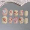 faux ongles faits à la main, fraise rose, lapin mignon, diamant conçu, courts et ronds, à pression, pour femmes et filles, manucure quotidienne à faire soi même