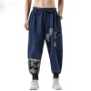 pantalon kimono japonais en coton et lin pour homme, costume de samouraï, imprimé rétro, ceinture, haori at fjj hip hop