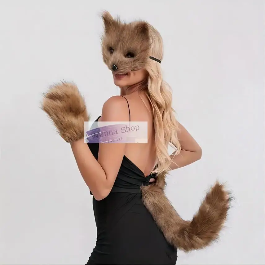 Masque de queue de renard en fourrure pour femme, ensemble de gants, accessoires d’Halloween, chien, anime, cosplay, login verine, fête en plein air, film, 303 Masque de queue de renard en fourrure pour femme, ensemble de gants, accessoires d’Halloween, chien, anime, cosplay, login verine, fête en plein air, film, 303