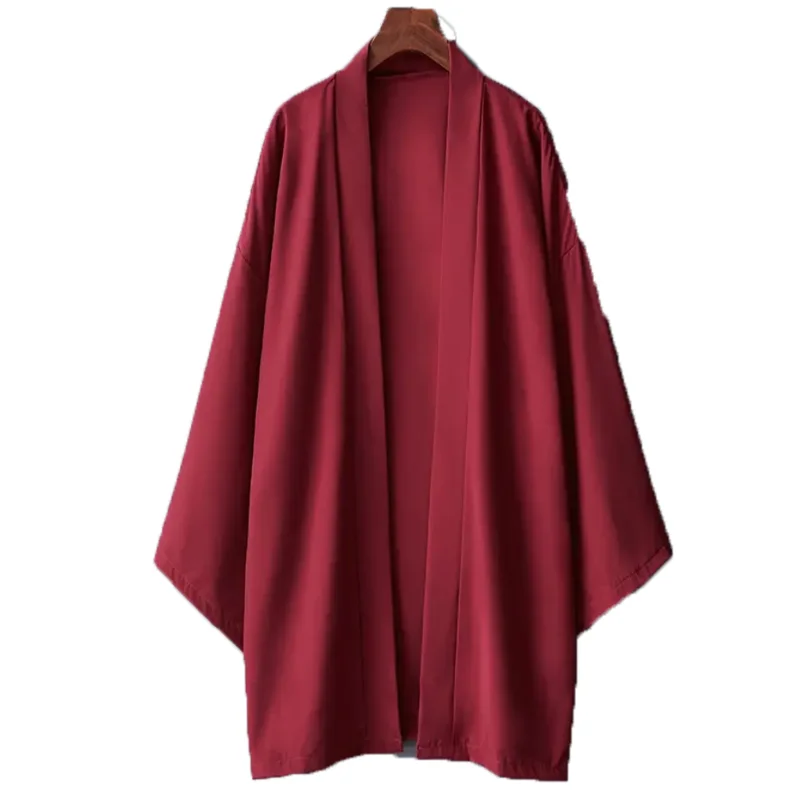 poncho kimono japonais long pour hommes et femmes, couleur unie, décontracté, ample, yukata haori beach, chemise hiyoshi noire, nouvelle collection été 2024 poncho kimono japonais long pour hommes et femmes, couleur unie, décontracté, ample, yukata haori beach, chemise hiyoshi noire, nouvelle collection été 2024