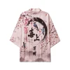 kimono d'été imprimé floral pour hommes et femmes, chemise hawaïenne de plage, cardigan à la mode, motif prune, peignoirs yukata haori