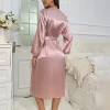 peignoir kimono en satin à manches sulfpour femme, chemise de nuit, vêtements de maison, printemps et Été