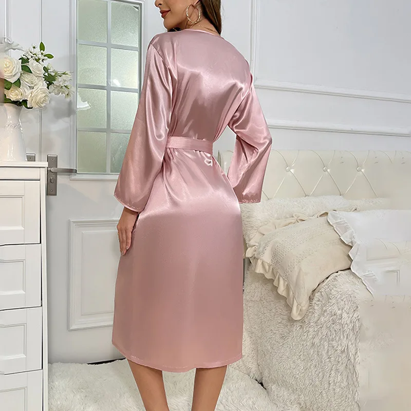 peignoir kimono en satin à manches sulfpour femme, chemise de nuit, vêtements de maison, printemps et Été peignoir kimono en satin à manches sulfpour femme, chemise de nuit, vêtements de maison, printemps et Été