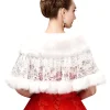 châle en dentelle forale creuse en fausse fourrure blanche pour patients de mariage, cape avec biscuits structurée, manteau court, haussement d'épaules d'hiver, robe de soirée