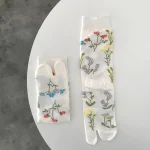 Chaussettes en coton à bout fendu pour femme, élégantes, rétro, motifs floraux végétaux, doux, Tube central à deux orteils, Tabi Sox, printemps automne