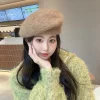 béret tricoté mohair décontracté, couleur unie, chapeau de peintre en laine harajuku, casquette octogonale tricotée chaude coréenne, streetwear