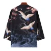 cardigan kimono japonais yukata samouraï pour hommes et femmes, chemise imprimée grue, plage haori harajuku obi, style chinois, streetwear asiatique 5xl