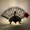 Éventail rose pliant en dentelle, 1 pièce, éventail de fête lumineux pour femmes et filles, costume de danse, spectacles de musique, accessoires de cosplay