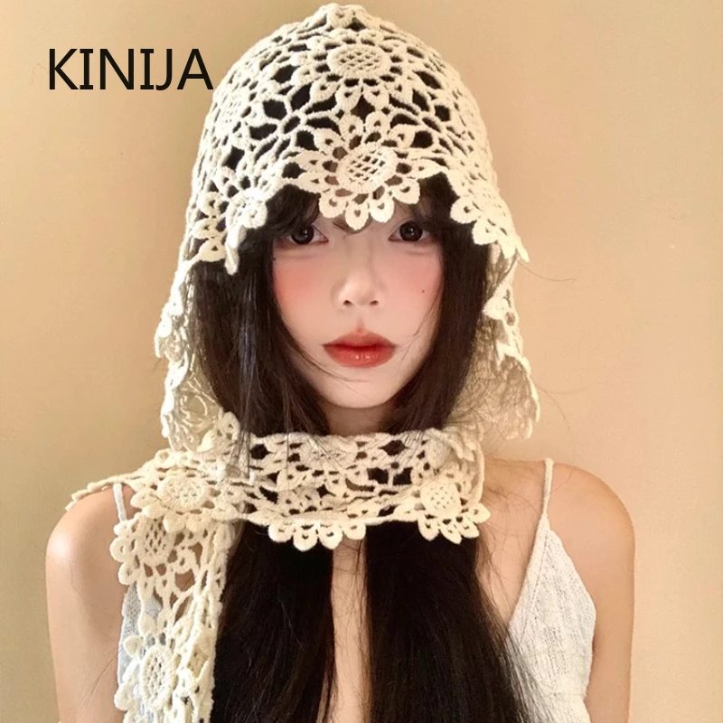 Japonais dentelle évider tricoté chapeau femmes ethnique Sle voyage photoaphy visage minceur aérien casquette foulard chapeau décontracté Japonais dentelle évider tricoté chapeau femmes ethnique Sle voyage photoaphy visage minceur aérien casquette foulard chapeau décontracté