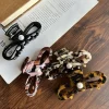 Épingle à cheveux design français femmes griffes de cheveux ornement de cheveux perle queue de cheval pinces à cheveux léopard rétro dame requin pince pour filles chapeaux