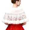châle en dentelle forale creuse en fausse fourrure blanche pour patients de mariage, cape avec biscuits structurée, manteau court, haussement d'épaules d'hiver, robe de soirée