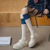femmes nouveaux bas japonais hiver épaissir chaud court coton décontracté multicolore rayé chaussettes cuisse haute chaussettes pour les femmes