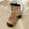 chaussettes tube épaisses en laine kawaii pour femmes, dessin animé harajuku, ours quadrillé, chaud, école, style mignon, automne, hiver