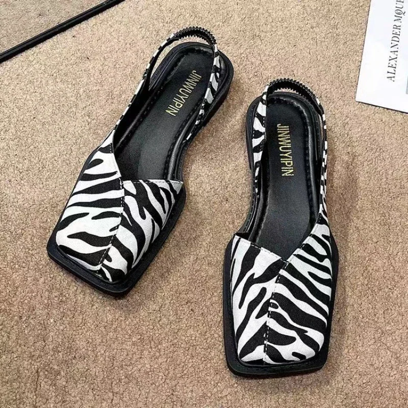 Sandales Carrées Élégantes pour Femme, Chaussures Plates à Talons Bas, de Marque de Styliste, de ix Sandales Carrées Élégantes pour Femme, Chaussures Plates à Talons Bas, de Marque de Styliste, de ix