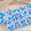 ensemble de tenue florale bleue bohème, haut court exclusif à col licou et jupe portefeuille à fente haute, 2 pièces, ensemble de plage d'été pour femmes