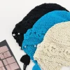 chapeau tricoté avec pendentif en perles coréennes pour femmes, chapeau fin et creux, tresse à franges, à lacets, grande tête, pull au crochet, printemps et été