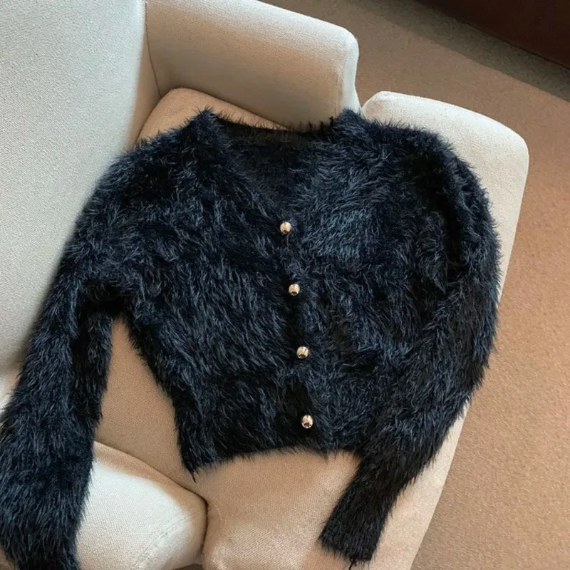 mohairknitted cardigan col en v crop blanc pull rétro décontracté paresseux surdimensionné s ueters pulls pour femmes veste de vêtements en fourrure solide mohairknitted cardigan col en v crop blanc pull rétro décontracté paresseux surdimensionné s ueters pulls pour femmes veste de vêtements en fourrure solide