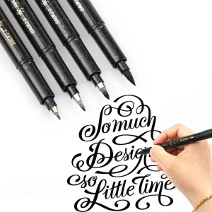 Kit 4 pièces stylo de calligraphie doux main lettrage Fineliner pinceau stylo encre noire