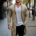 Veste Cardigan mi-longue tricotée pour hommes, manches longues, revers, jacquard, pull décontracté, manteaux, Premium, Slim, vêtements d’extérieur en peluche, hiver Veste Cardigan mi-longue tricotée pour hommes, manches longues, revers, jacquard, pull décontracté, manteaux, Premium, Slim, vêtements d’extérieur en peluche, hiver
