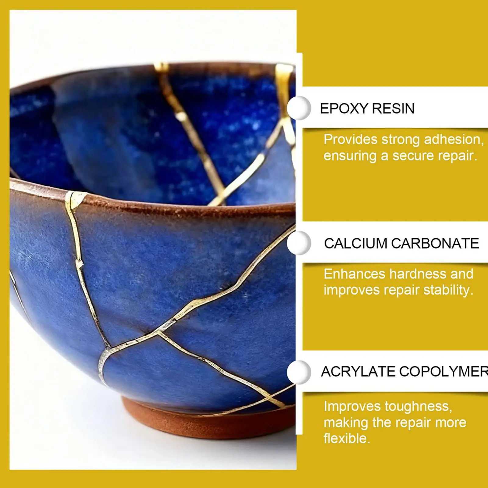 kit de réparation en céramique kintsugi japonais, adhésif doré sûr aux aliments, pour poterie cassée, artisanat d'art, restauration de sculpture de baignoire kit de réparation en céramique kintsugi japonais, adhésif doré sûr aux aliments, pour poterie cassée, artisanat d'art, restauration de sculpture de baignoire