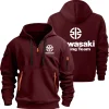 kawasaki logo moto course équipe hommes demi sweat à capuche avec fermeture éclair, printemps et automne vêtements de sport pour hommes 2025 nouveaux vêtements de sport