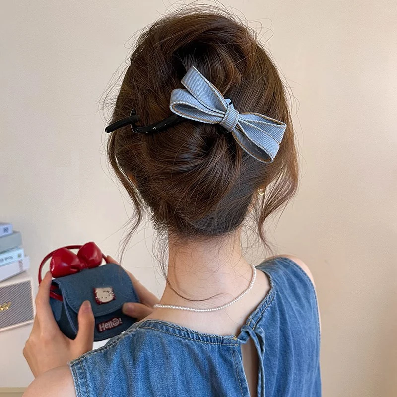 pinces à cheveux torsadées avec nœud bleu pour femmes, épingle à cheveux droite en denim exquise, barrettes vintage douces, accessoires pour cheveux polyvalents et décontractés pinces à cheveux torsadées avec nœud bleu pour femmes, épingle à cheveux droite en denim exquise, barrettes vintage douces, accessoires pour cheveux polyvalents et décontractés