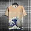 grue vagues motif t shirt pour hommes chinois koi poisson impression 3d t shirts été décontracté ample à manches courtes haut col en o unisexe t shirts