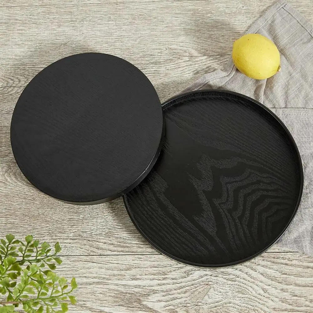 plateau de service rond multifonctionnel, plateau à thé noir en bois, assiette alimentaire japonaise, café plateau de service rond multifonctionnel, plateau à thé noir en bois, assiette alimentaire japonaise, café