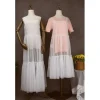 Robe en maille transparente japonaise pour femmes, bretelles spaghetti chics d&rsquo;été, robes de documents solides, rouge, bleu