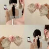 pince à cheveux rose en tissu, petite fleur fragmentée, queue de cheval, nœud doux et mignon, pièce de sauna