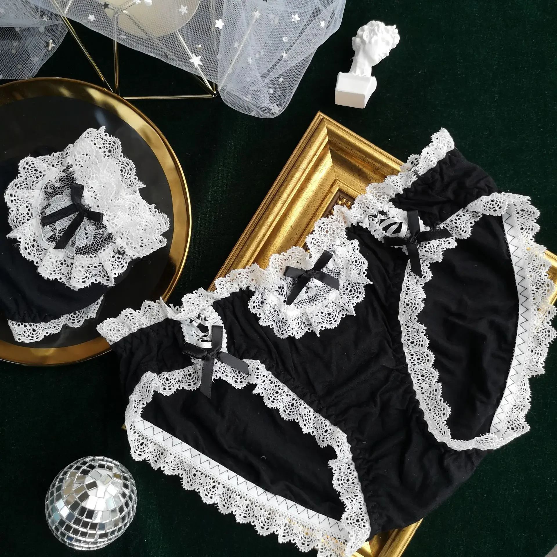 sous vêtements japonais en dentelle modal noir et blanc pour femmes, lingerie mignonne en coton, culotte sexy kawaii sous vêtements japonais en dentelle modal noir et blanc pour femmes, lingerie mignonne en coton, culotte sexy kawaii
