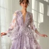 robe de soirée violette brodée de fleurs 3d, glamour, ligne a, longueur au sol, robe de soirée formelle, nouvelles robes de banquet élégantes personnalisées