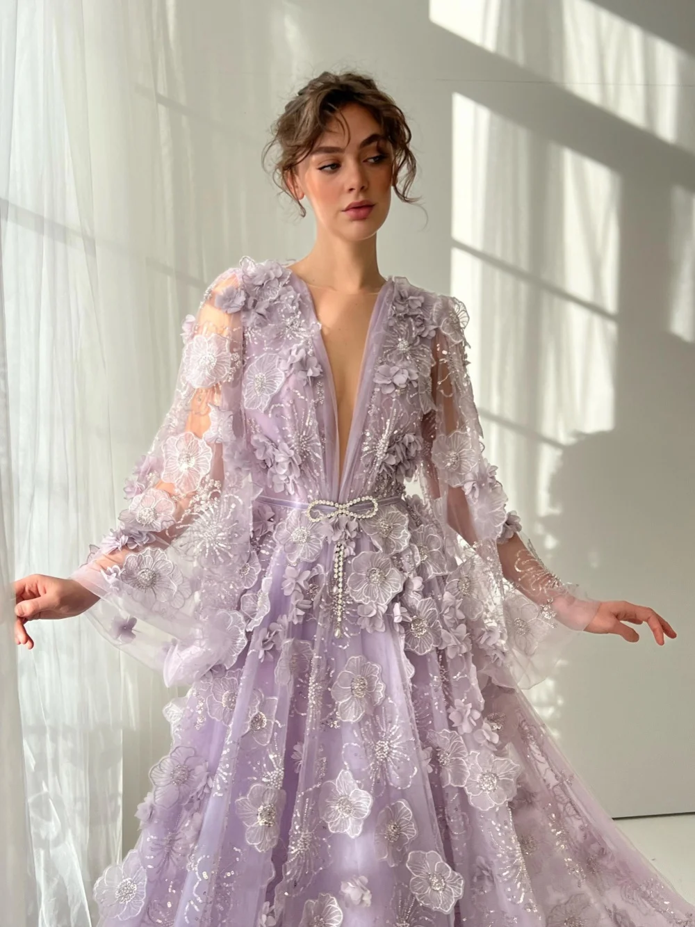 robe de soirée violette brodée de fleurs 3d, glamour, ligne a, longueur au sol, robe de soirée formelle, nouvelles robes de banquet élégantes personnalisées robe de soirée violette brodée de fleurs 3d, glamour, ligne a, longueur au sol, robe de soirée formelle, nouvelles robes de banquet élégantes personnalisées