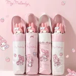 My Melody – parapluie de dessin animé, Compact, Portable, résistant aux ultraviolets, équipement de pluie Kawaii, pare-soleil de voyage en plein air, parapluie manuel Anime