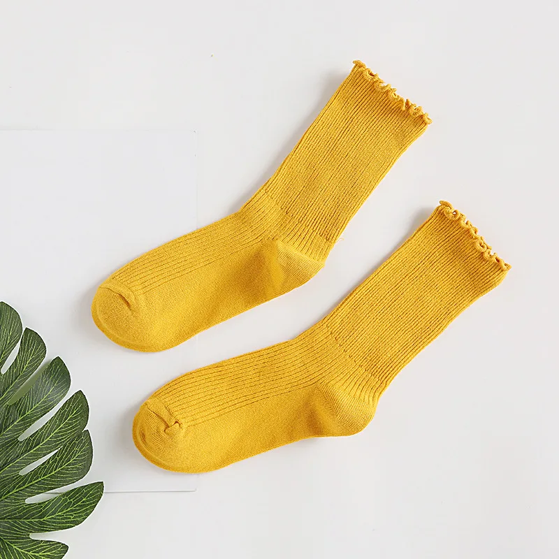 chaussettes en coton à volants rétro japonais pour femmes, style de botte de rinçage de document solide, cadeau de noël harajuku, rose, jaune, mignon, petite amie chaussettes en coton à volants rétro japonais pour femmes, style de botte de rinçage de document solide, cadeau de noël harajuku, rose, jaune, mignon, petite amie