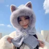 ensemble d'écharpe de chapeau d'oreille de renard d'hiver, protection d'oreille en peluche épaisse, chapeau une pièce, design mignon unisexe pour adulte, chapeau chaud et confortable en fourrure de lapin