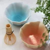 kit matcha de cérémonie 2 pièces, ensemble de bols matcha en poterie sculptée à la main, outils à thé vintage esthétiques, kit de démarrage pour cérémonie du thé instagrammable