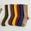 1 paire rétro femmes coton chaussettes amples automne hiver tricot couleur unie longs noir coréen japonais étudiant filles bas