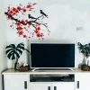 autocollants muraux en fleurs de cerisier japonais sakura, style chinois à l'encre, pour salon, décoration de la maison, papier peint auto adhésif