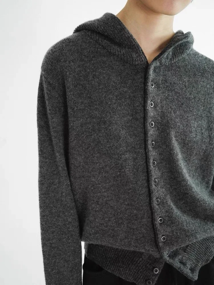 Cardigan à capuche pour femme, pull en pur cachemire, veste tricotée européenne à capuche épaisse, nouvelle collection automne/hiver 2025 100% Cardigan à capuche pour femme, pull en pur cachemire, veste tricotée européenne à capuche épaisse, nouvelle collection automne/hiver 2025 100%