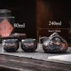 théière en céramique dragon de bon augure en relief d'argile violette, une théière, deux tasses, service de brassage de thé à domicile, costume de service à thé kung fu