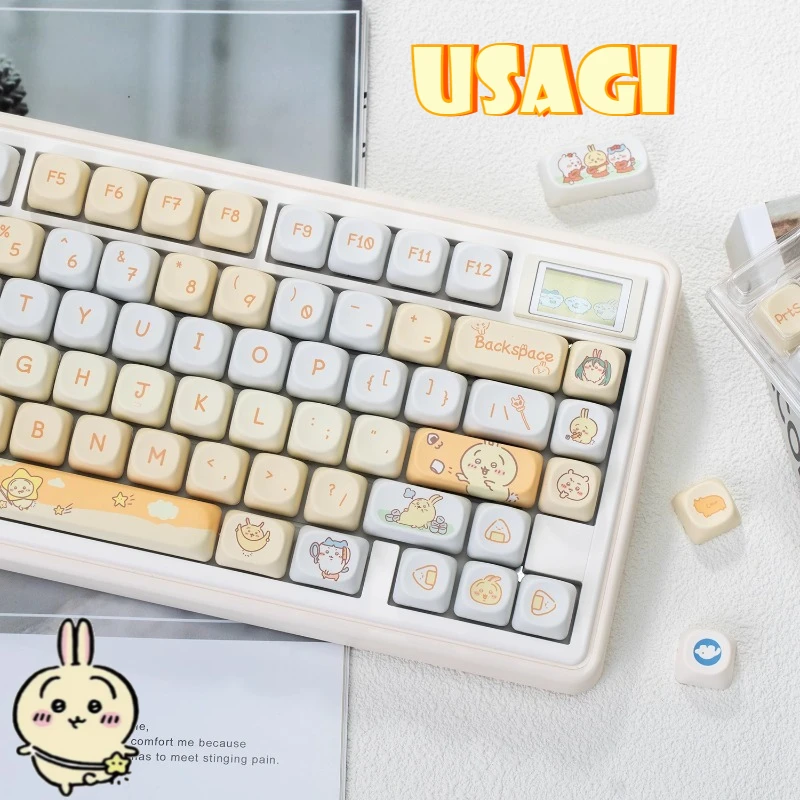 capuchons de touches de clavier mécanique, dessin animé chiikawa, kawaii, rond, mignon, hachiware, axe transversal, clé de remplacement, hauteur moa, matériau pbt capuchons de touches de clavier mécanique, dessin animé chiikawa, kawaii, rond, mignon, hachiware, axe transversal, clé de remplacement, hauteur moa, matériau pbt