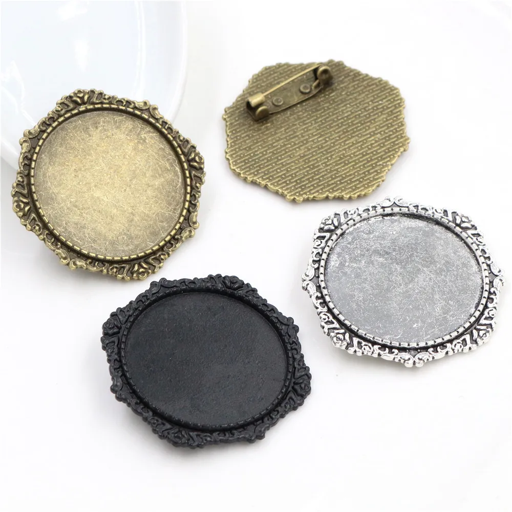 broche en plaqué argent et bronze de 30mm, 5 pièces/lot, taille intérieure, noir et antique, couleurs plaquées, style fleur, cabochon, réglage de base broche en plaqué argent et bronze de 30mm, 5 pièces/lot, taille intérieure, noir et antique, couleurs plaquées, style fleur, cabochon, réglage de base